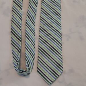 Paul Fredrick Men's Neck Tie  Multi-Striped Shades Of Green And Blue